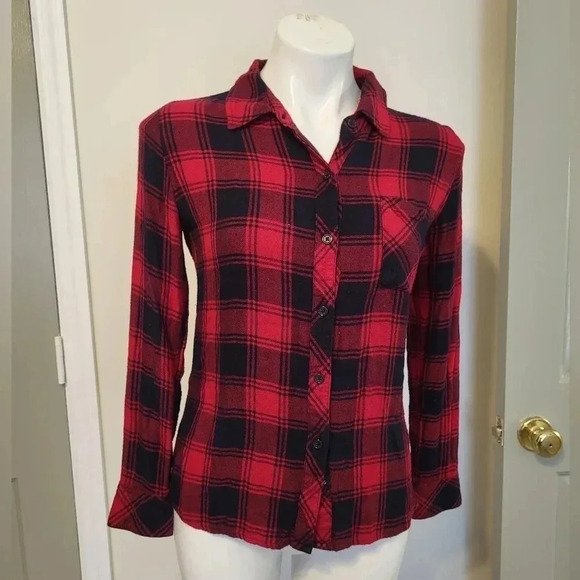 Rails Hunter Midnight Garnet Plaid Long Sleeve Button Down Shirt(XS) - Picture 2 of 11